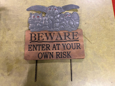 VTG 1990s Halloween Yard Decoration Sign Gremlins "Beware Enter at Your own Risk