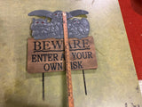 VTG 1990s Halloween Yard Decoration Sign Gremlins "Beware Enter at Your own Risk