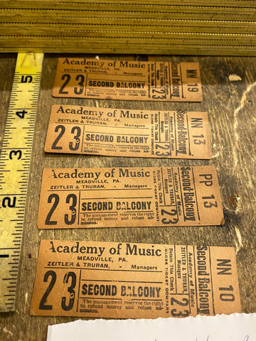 1938 Tickets Acadamy of music Meadville pa Zeitler Vaudvill Show Theatre concert