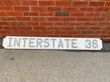 Vintage Interstate 36 Sign Wood Iowa 5' Road Embossed Collectible Petroliana Gas