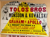Vtg Wrestling Poster Advertising Sign gorilla monsoon Killer Kowalski 1950's Tag