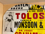 Vtg Wrestling Poster Advertising Sign gorilla monsoon Killer Kowalski 1950's Tag