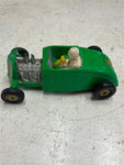 vtg original saunders hard plastic green friction powered hot rod toy car