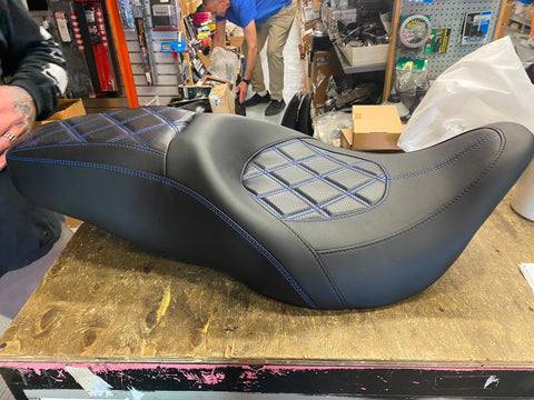 Custom Seat Harley Bagger Flh Street Road Glide 2009^ Blue Stitch Aztec Touring