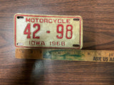 VTG 1968 Iowa State Motorcycle License Plate 42-98