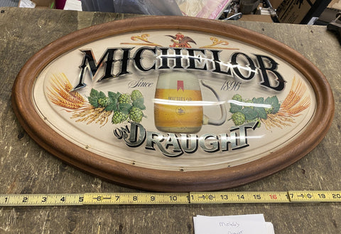 Michelob Beer Sign Oval Draught Tavern Bar Room Garage Man Cave Vtg Wall 20x14
