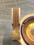 Vintage Mid-Century Italian Walnut Wood Heavy Amber Glass Pipe Holder Ashtray