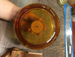 Vintage Mid-Century Italian Walnut Wood Heavy Amber Glass Pipe Holder Ashtray