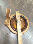 Vintage Mid-Century Italian Walnut Wood Heavy Amber Glass Pipe Holder Ashtray