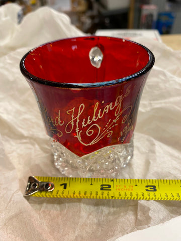 Vtg Antique 1908 Ruby Red Flash Punch Glass Ford Hulings Cup Diamond point Colle