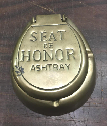 Vintage Heavy Brass Toilet Seat of Honor Ashtray w/ Engraved Lid 1960s/1970s