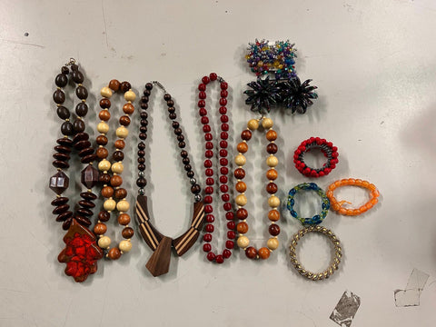 VTG Giant Lot of Mardi Gras Decorative Wooden Style Costume Jewelry Necklaces