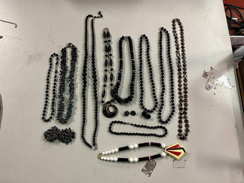 VTG Giant Lot of Mardi Gras Decorative Black Colored Costume Jewelry Necklaces