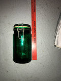 Dark Emerald Green Glass Canning Jar With Lid and Latch Has Chip in Lid