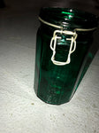 Dark Emerald Green Glass Canning Jar With Lid and Latch Has Chip in Lid