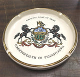 Vtg OFFICIAL COAT OF ARMS COMMONWEALTH OF PENNSYLVANIA CERAMIC ASHTRAY Gold