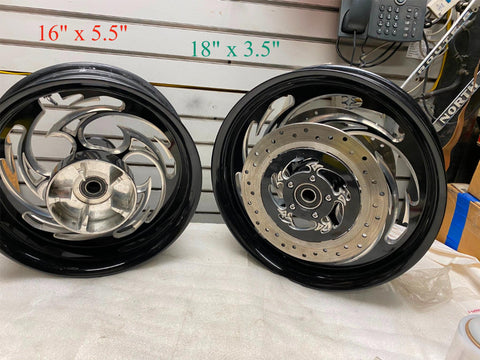 Pair RC Components Wheels Contrast Cut Black Harley Bagger FLHX 2009^ Custom mag