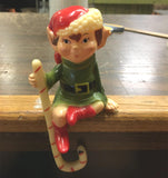 Vtg 1960 Season Greetings Christmas Stocking Holder Green Elf and Santa Clause