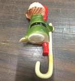 Vtg 1960 Season Greetings Christmas Stocking Holder Green Elf and Santa Clause