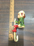 Vtg 1960 Season Greetings Christmas Stocking Holder Green Elf and Santa Clause