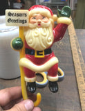 Vtg 1960 Season Greetings Christmas Stocking Holder Green Elf and Santa Clause