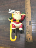 Vtg 1960 Season Greetings Christmas Stocking Holder Green Elf and Santa Clause