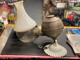 Vtg Angle Lamp Co Brass Lantern Wall Sconce Orig Glass Milk Smoke Bell Art Deco!