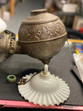Vtg Angle Lamp Co Brass Lantern Wall Sconce Orig Glass Milk Smoke Bell Art Deco!
