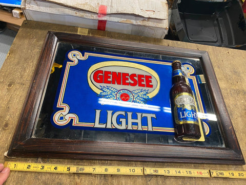 Genesee Light Mirror Sign Wall Man Cave Bar Room Tavern Breweriana 14x20