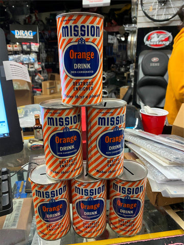 1954 Mission Orange Soda Tin Can Coin Piggy Bank Collectible Vintage Nice!