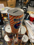 1954 Mission Orange Soda Tin Can Coin Piggy Bank Collectible Vintage Nice!