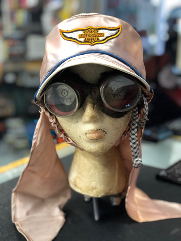 hat goggles Vintage Harley Riding Captains Cap Hat Womens Pink Goggles Knucklehead – cyclewarehouse.online