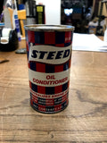 Vintage Can Of Steed Oil Conditioner, 5fl oz Sealed can Gas & Oil Checkered flag