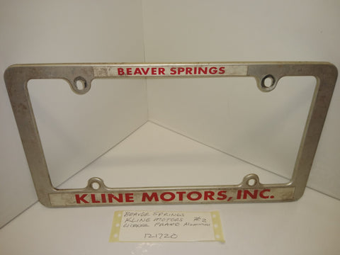 Vintage Kline Motors Beaver Springs Pa Aluminum License Plate Frame 1960 1970 #2