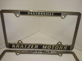 Vtg 2Pc Kratzer Motors Paxtonville Pa License Plate Frame 1960's Auto Hot Rot