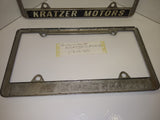 Vtg 2Pc Kratzer Motors Paxtonville Pa License Plate Frame 1960's Auto Hot Rot