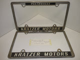 Vtg 2Pc Kratzer Motors Paxtonville Pa License Plate Frame 1960's Auto Hot Rot