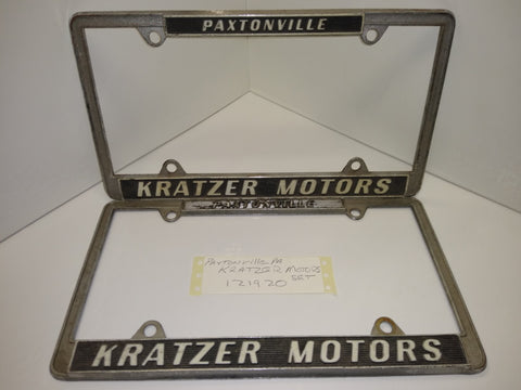 Vtg 2Pc Kratzer Motors Paxtonville Pa License Plate Frame 1960's Auto Hot Rot