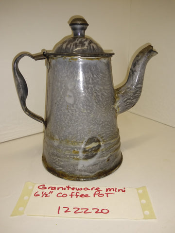 Vintage Antique 6.5 Gooseneck Graniteware Coffee Tea Pot Gray Mottled Enamelware