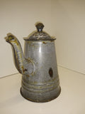 Vintage Antique 6.5 Gooseneck Graniteware Coffee Tea Pot Gray Mottled Enamelware