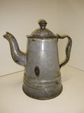 Vintage Antique 6.5 Gooseneck Graniteware Coffee Tea Pot Gray Mottled Enamelware