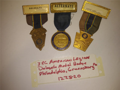 VTG 3Pc American Legion Medal Ribbon Military Delegat Philadelphia Greensburg Pa