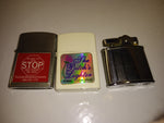 3 Pc Vintage Cigarette Lighter lot Unfired Barlow Advertising Lighter and Manor