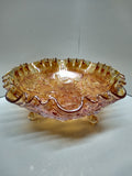 Vintage 7.5" Imperial Glass Carnival 3 Footed Candy Dish Rose Pattern Ruffled