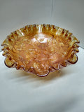 Vintage 7.5" Imperial Glass Carnival 3 Footed Candy Dish Rose Pattern Ruffled