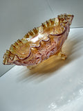 Vintage 7.5" Imperial Glass Carnival 3 Footed Candy Dish Rose Pattern Ruffled