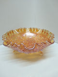 Vintage 7.5" Imperial Glass Carnival 3 Footed Candy Dish Rose Pattern Ruffled