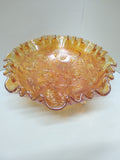 Vintage 7.5" Imperial Glass Carnival 3 Footed Candy Dish Rose Pattern Ruffled
