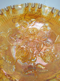 Vintage 7.5" Imperial Glass Carnival 3 Footed Candy Dish Rose Pattern Ruffled