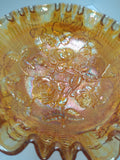 Vintage 7.5" Imperial Glass Carnival 3 Footed Candy Dish Rose Pattern Ruffled